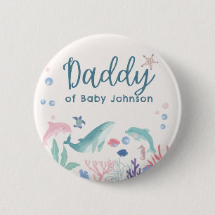 Badge Rond 5 Cm Daddy Watercolor Ocean Baby shower