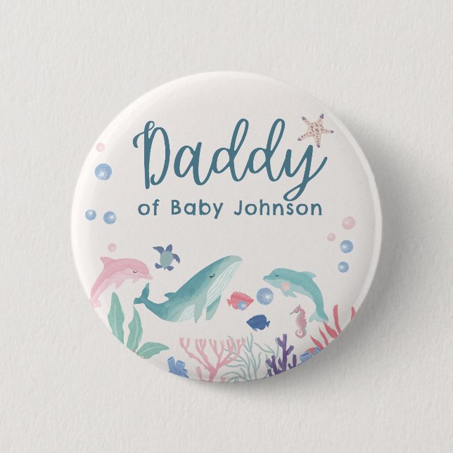 Badge Rond 5 Cm Daddy Watercolor Ocean Baby shower (Devant)