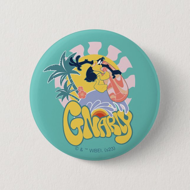 Badge Rond 5 Cm DAFFY DUCK™ Surf - Gnarly (Devant)