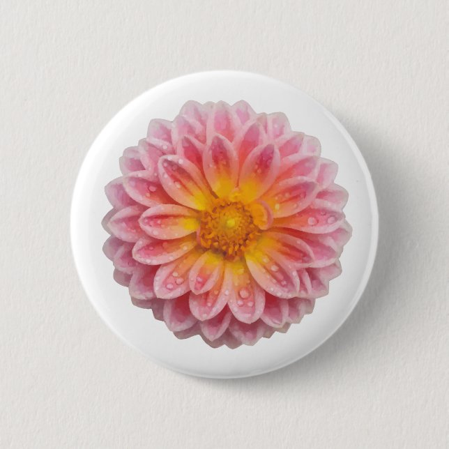 Badge Rond 5 Cm Dahlia rose et gouttes de ragoût (Devant)