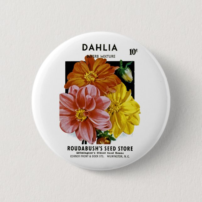 Badge Rond 5 Cm Dahlia Vintage Seed Packet (Devant)