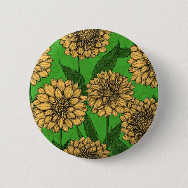 Badge Rond 5 Cm Dahlias en jaune et vert (Devant)