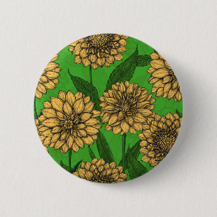 Badge Rond 5 Cm Dahlias en jaune et vert
