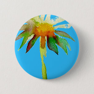 Badge Rond 5 Cm Daisy Blue Fleur d'Art Moderne