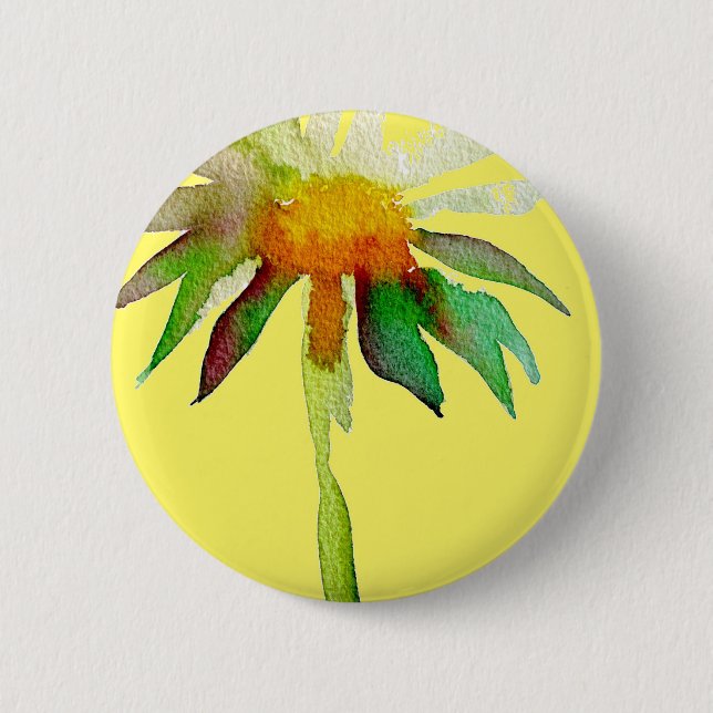 Badge Rond 5 Cm Daisy fleur d'art moderne sur jaune (Devant)