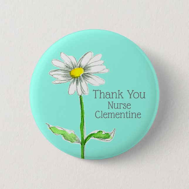 Badge Rond 5 Cm Daisy Merci Cadeau Pour Infirmière Nom Personnalis (Devant)
