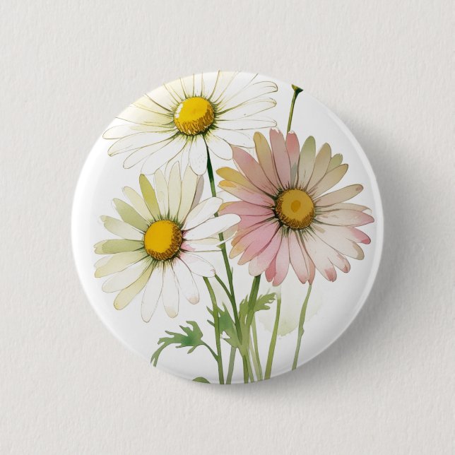 Badge Rond 5 Cm Daisy Watercolor Flower Moderne Professionnel (Devant)