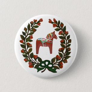 Badge Rond 5 Cm Dala Horse Wreath