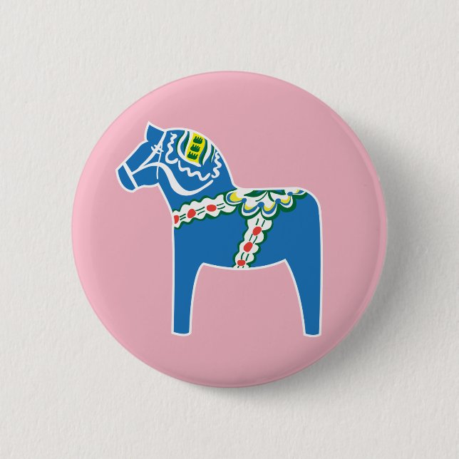 Badge Rond 5 Cm Dalahäst | Dala cheval bleu (Devant)