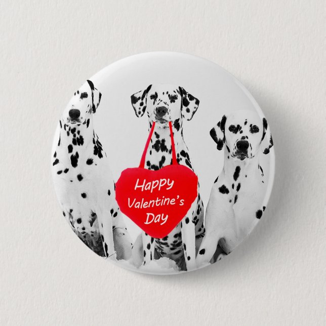 Badge Rond 5 Cm Dalmatiens Heureuse Sainte-Valentin de coeur de ch (Devant)