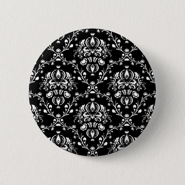 Badge Rond 5 Cm Damas noir et blanc (Devant)
