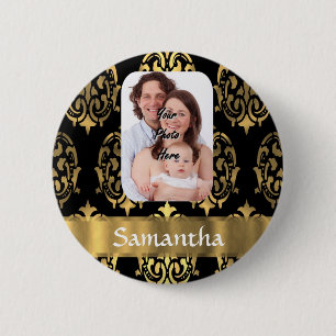 Badge Rond 5 Cm Damas noir et or