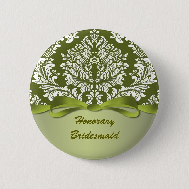 Badge Rond 5 Cm Damask green Mariage honoraire Bridesmaid (Devant)
