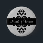 Badge Rond 5 Cm Damask servante d'honneur<br><div class="desc">Une bonne d'épingle d'honneur sur bouton dans un beau motif damassé noir et gris.</div>