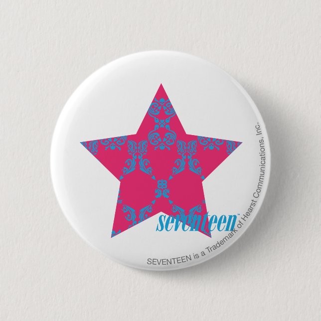 Badge Rond 5 Cm Damassé 2 Aqua-Magenta (Devant)
