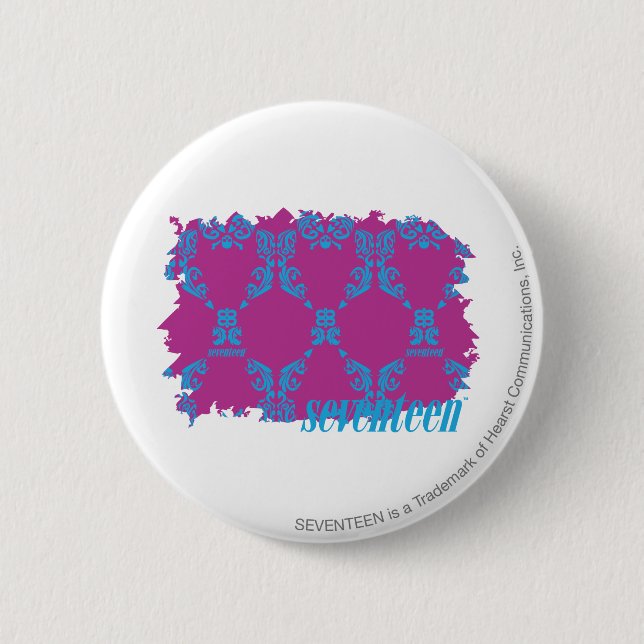 Badge Rond 5 Cm Damassé 2 Aqua-Pourpres (Devant)