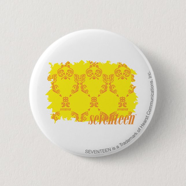 Badge Rond 5 Cm Damassé 2 jaune-orange (Devant)