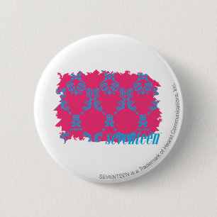 Badge Rond 5 Cm Damassé 3 Aqua-Magenta