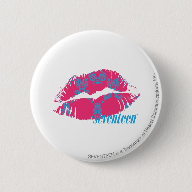 Badge Rond 5 Cm Damassé Aqua-Magenta (Devant)