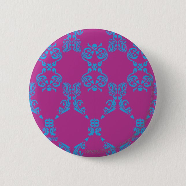 Badge Rond 5 Cm Damassé Aqua-Pourpre (Devant)