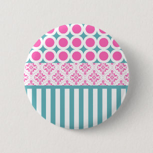 Badge Rond 5 Cm Damassé bleue Coll de rayures de cercles de rose