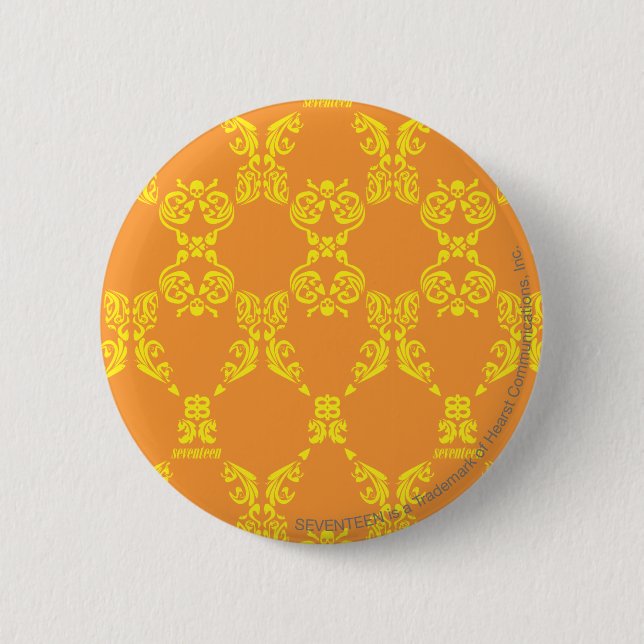 Badge Rond 5 Cm Damassé jaune-orange (Devant)