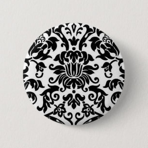 Badge Rond 5 Cm Damassé noire et blanche