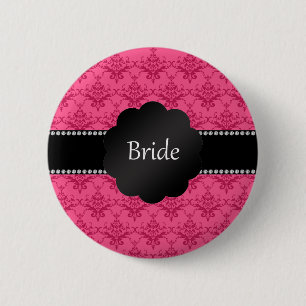 Badge Rond 5 Cm Damassé rose de cadeaux de jeune mariée