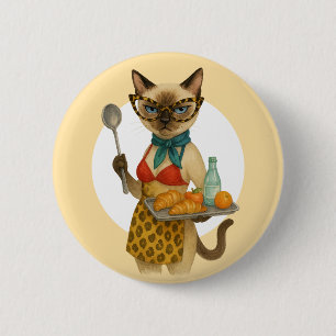 Badge Rond 5 Cm Dame de cantine servant de la nourriture pour la c