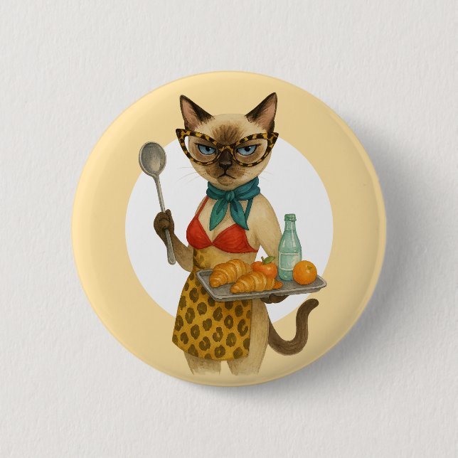 Badge Rond 5 Cm Dame de cantine servant de la nourriture pour la c (Devant)