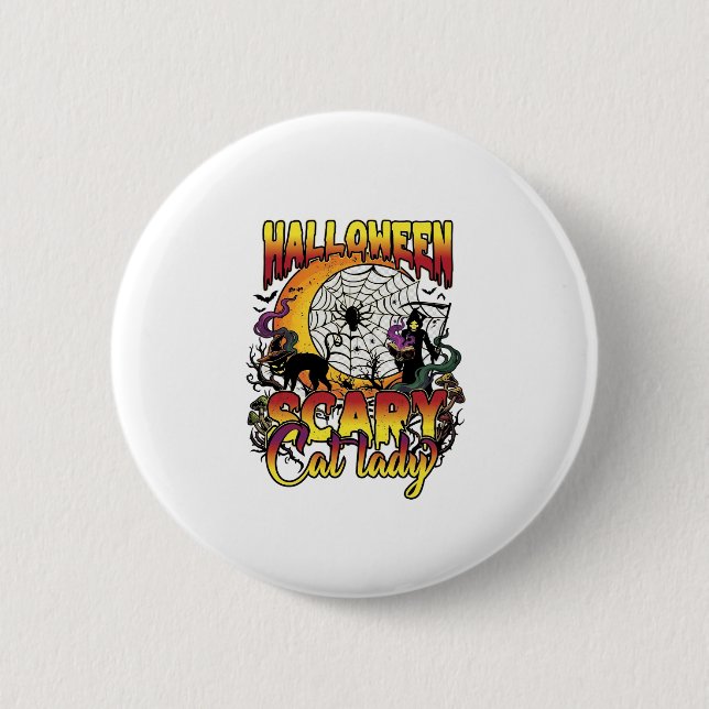 Badge Rond 5 Cm Dame de chat effrayante Halloween Faucheuse Lune M (Devant)