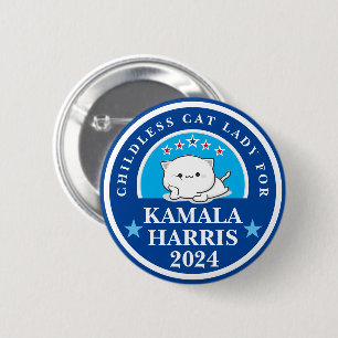 Badge Rond 5 Cm Dame de chat sans enfant pour Kamala Harris