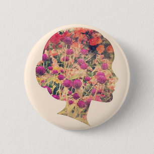 Badge Rond 5 Cm Dame des fleurs