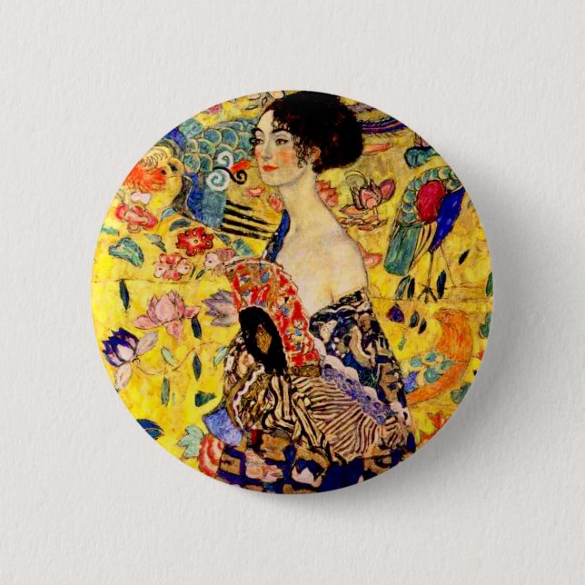 Badge Rond 5 Cm Dame Gustav Klimt avec ventilateur (Devant)