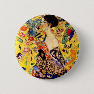 Badge Rond 5 Cm Dame Gustav Klimt avec ventilateur