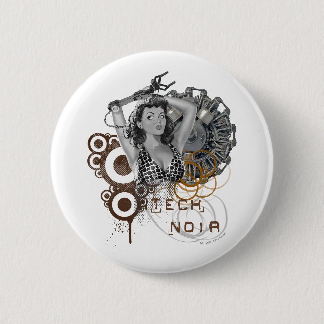 Badge Rond 5 Cm Dame noir de steampunk de pulpe de technologie (Devant)