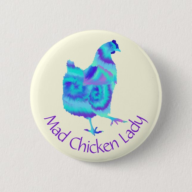 Badge Rond 5 Cm Dame Poulet Fou Rigolote Poule de Ferme Colorée Sl (Devant)