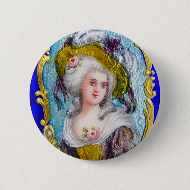BADGE ROND 5 CM DAME ROCOCO AUX ROSES ROSES ROSES (Devant)