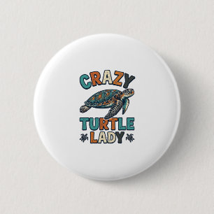Badge Rond 5 Cm Dame Tortue Folle Design de Chemise Vintage Tortue
