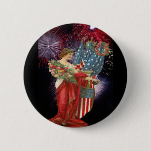 Badge Rond 5 Cm Dame vintage et feux d'artifice