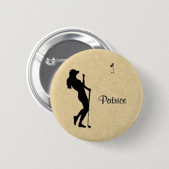 Badge Rond 5 Cm Dames Golf Cuir aspect avec nom (Devant & derrière)