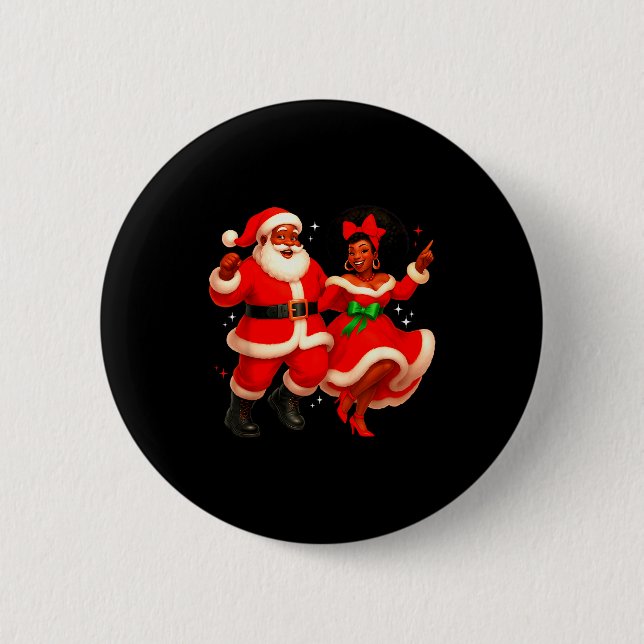 Badge Rond 5 Cm Dancing African Santa Mr Mrs Claus African America (Devant)