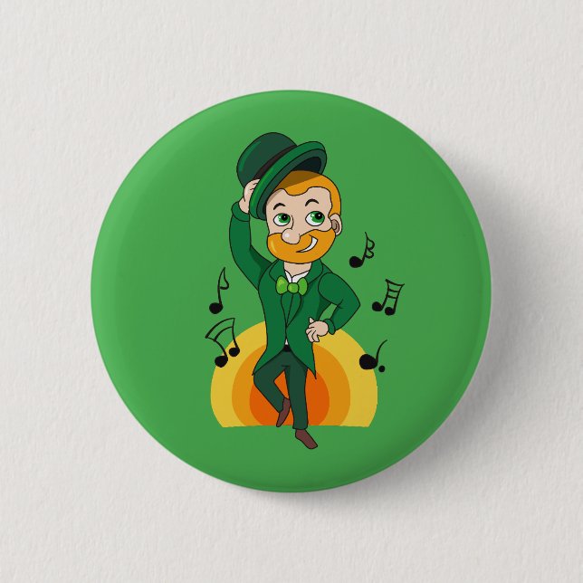 Badge Rond 5 Cm Dancing leprechaun, dessin animé de la Saint Patri (Devant)