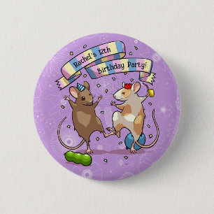 Badge Rond 5 Cm Dancing Mice Nom et âge Bonne fête d'anniversaire