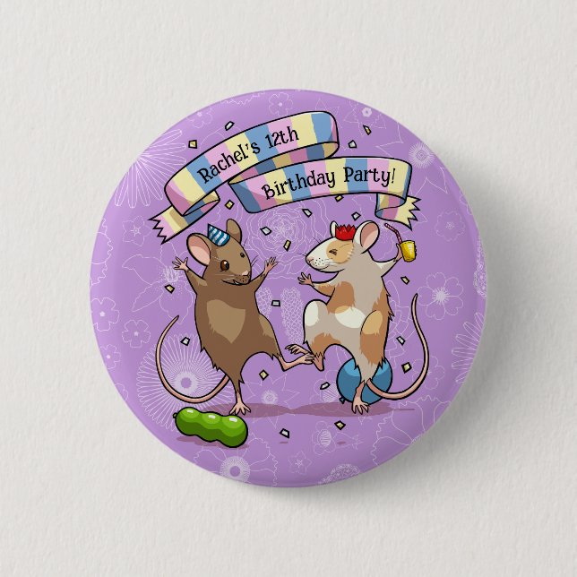 Badge Rond 5 Cm Dancing Mice Nom et âge Bonne fête d'anniversaire (Devant)