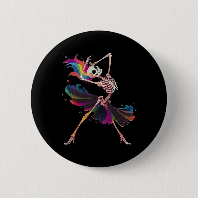 Badge Rond 5 Cm Dancing Skeleton Rainbow Llerina Halloween (Devant)