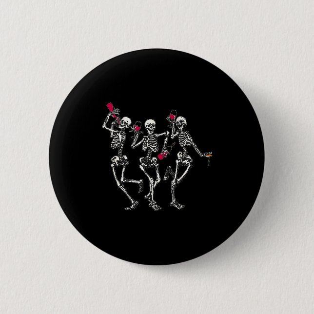 Badge Rond 5 Cm Dancing Skeletons Drinking Wine Lover Funny Hallow (Devant)