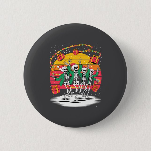 Badge Rond 5 Cm Dancing Skeletons With Santa Hats Christmas Lights (Devant)