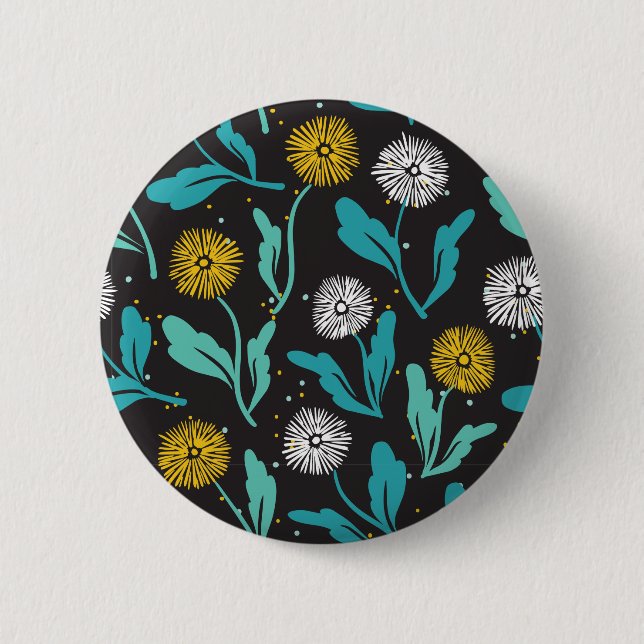 Badge Rond 5 Cm Dandelion de printemps Fleurs et design Feuille (Devant)