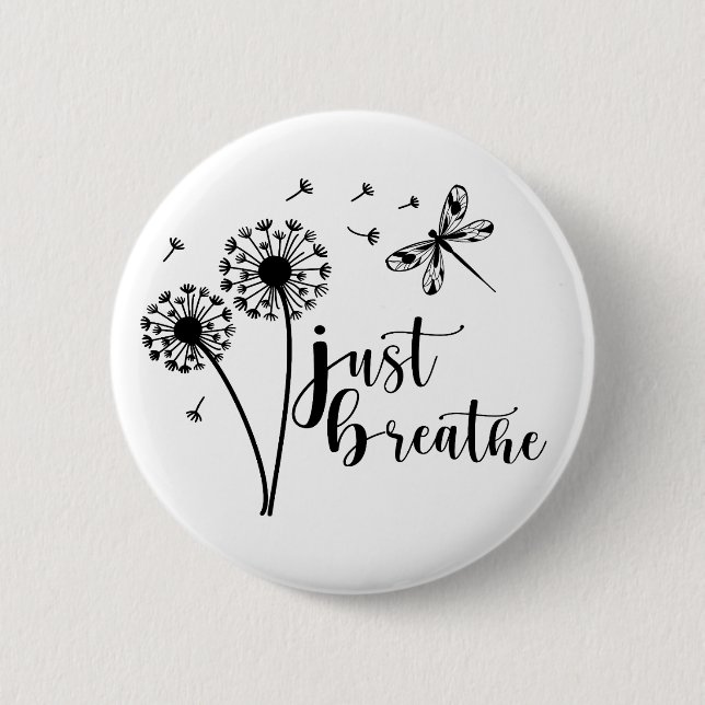 Badge Rond 5 Cm Dandelion Dragonfly Just Breathe (Devant)